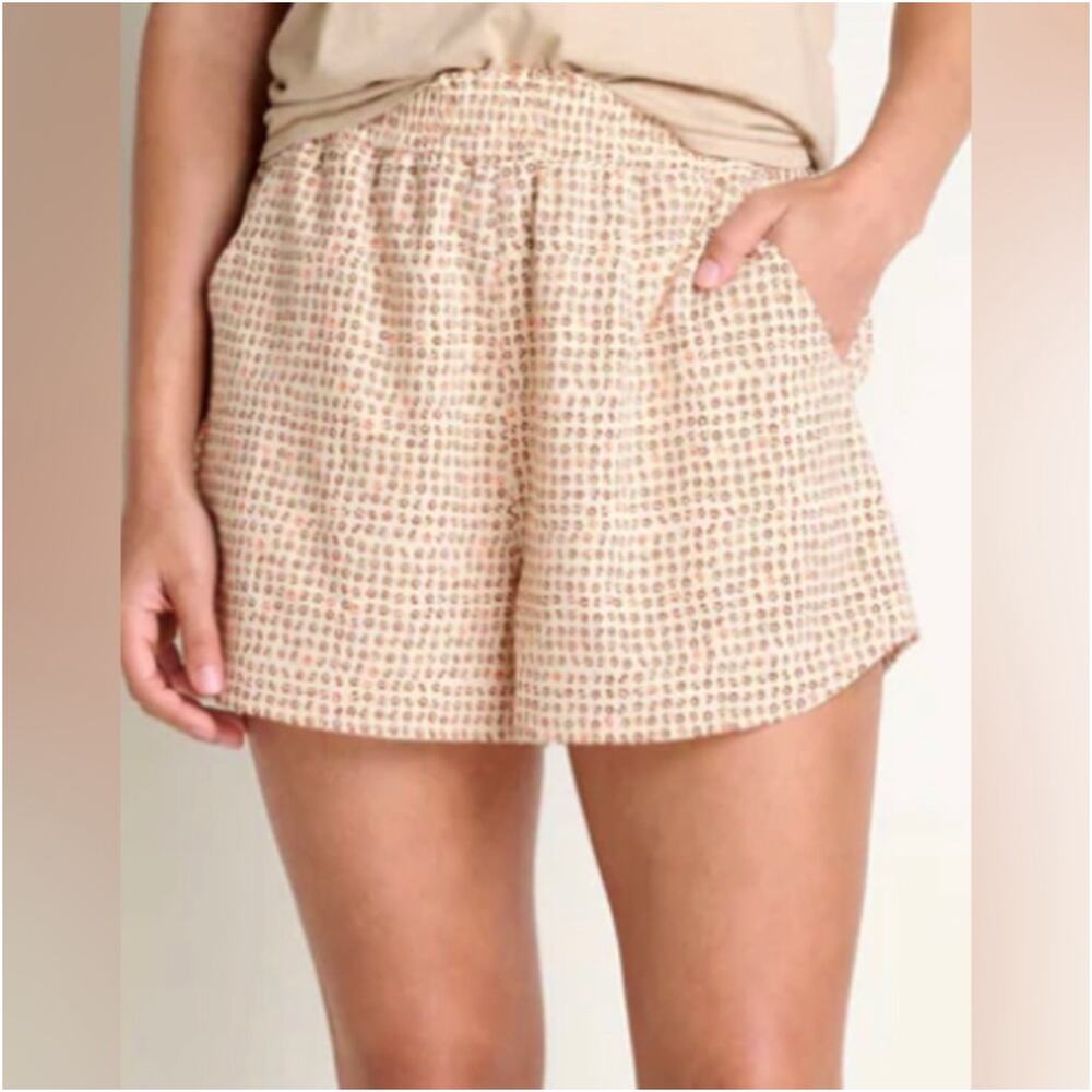 Toad&Co Shorts Womens Large Tan Sunkissed Barley Ditsy Floral Pull On Active